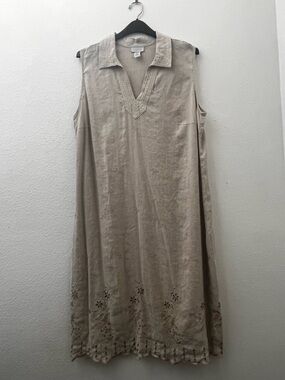 Avenue Linen-Blend Sleeveless Midi Dress in Beige